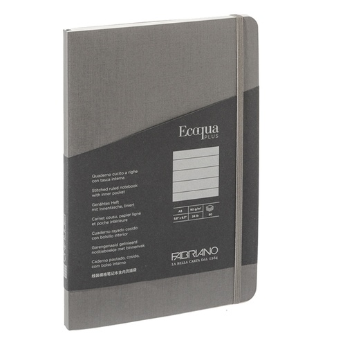 [D94729] Taccuino c/elastico EcoQua Plus cucito f.to A5 80 fg. righe antracite Fabriano