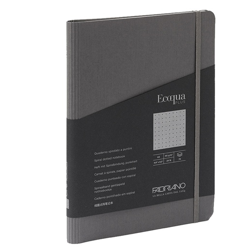 [D94734] Taccuino c/elast. EcoQua Plus spiral. A5 70fg. puntinato antracite Fabriano