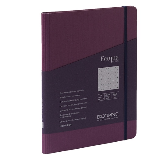 [D94738] Taccuino c/elast. EcoQua Plus spiral. A5 70fg. puntinato vino Fabriano
