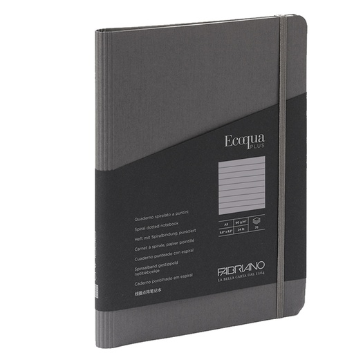 [D94739] Taccuino c/elast. EcoQua Plus spiral. A5 70fg. righe antracite Fabriano