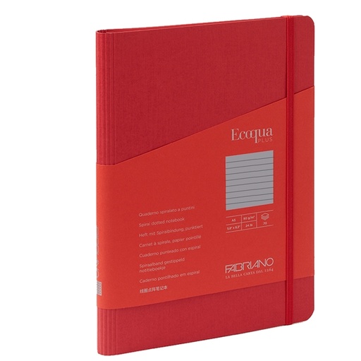 [D94741] Taccuino c/elast. EcoQua Plus spiral. A5 70fg. righe lampone Fabriano