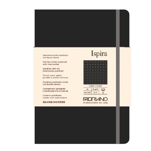 [D94744] Taccuino c/elast. Ispira cop. rigida f.to A5 96fg. puntinato nero Fabriano