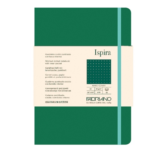 [D94746] Taccuino c/elast. Ispira cop. rigida f.to A5 96fg. puntinato verde Fabriano