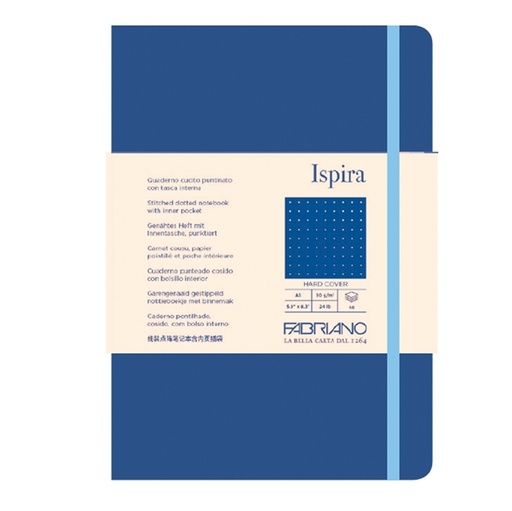 [D94749] Taccuino c/elast. Ispira cop. rigida f.to A5 96fg. puntinato blu royal Fabriano