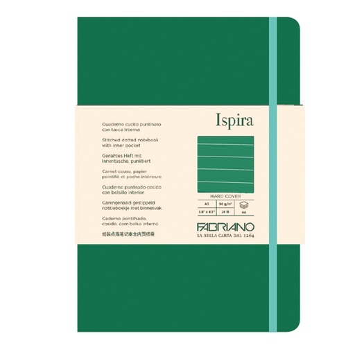 [D94752] Taccuino c/elast. Ispira cop. rigida f.to A5 96fg. a righe verde Fabriano
