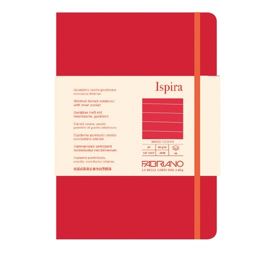 [D94754] Taccuino c/elast. Ispira cop. rigida f.to A5 96fg. a righe rosso Fabriano