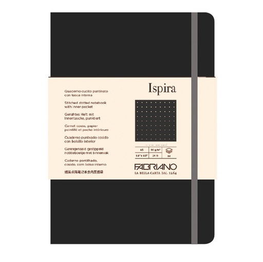 [D94756] Taccuino c/elast. Ispira cop. fless. f.to A5 96fg. puntinato nero Fabriano
