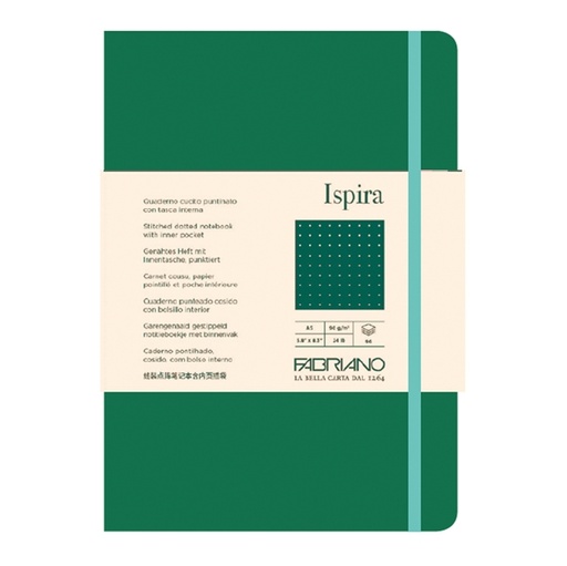 [D94758] Taccuino c/elast. Ispira cop. fless. f.to A5 96fg. puntinato verde Fabriano