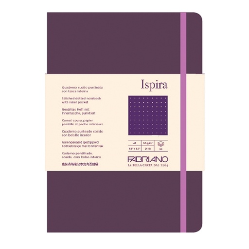 [D94759] Taccuino c/elast. Ispira cop. fless. f.to A5 96fg. puntinato viola Fabriano