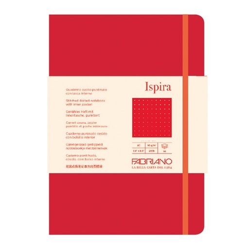 [D94760] Taccuino c/elast. Ispira cop. fless. f.to A5 96fg. puntinato rosso Fabriano