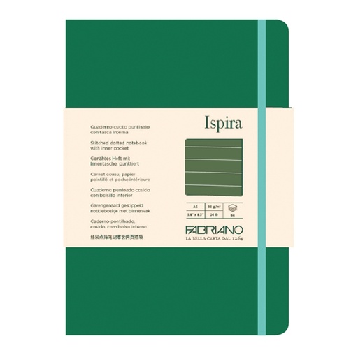 [D94764] Taccuino c/elast. Ispira cop. fless. f.to A5 96fg. a righe verde Fabriano