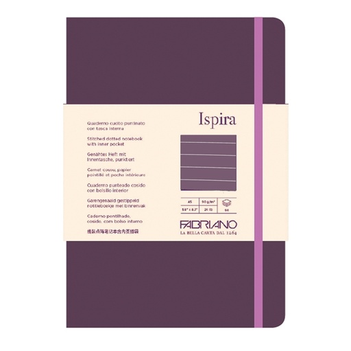 [D94765] Taccuino c/elast. Ispira cop. fless. f.to A5 96fg. a righe viola Fabriano