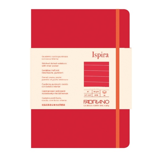 [D94766] Taccuino c/elast. Ispira cop. fless. f.to A5 96fg. a righe rosso Fabriano