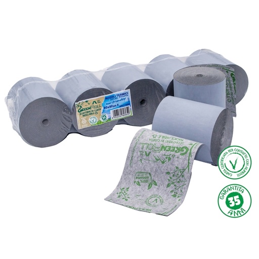 [D94856] Blister 5 rotoli RC carta termica Green Roll 48gr 79mm x 80mt diam.78mm - Riciclabil
