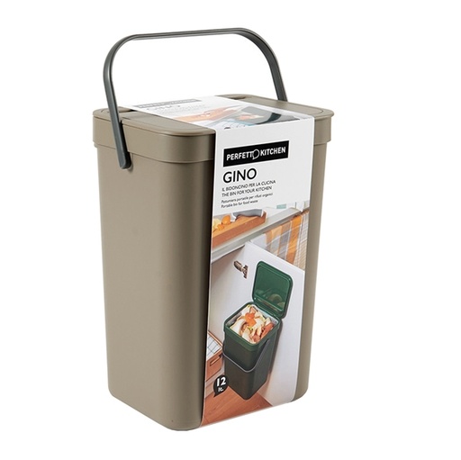 [D94947] Pattumiera GINO per rifiuti organici marrone 12 lt Perfetto