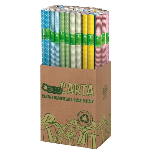 [D95083] Espositore 50 rotoli carta regalo 2mt x 70cm fantasie righe e pois Rex Sadoch