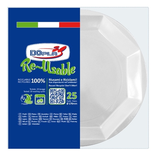 [D95103] 25 Piatti di frutta diam.170mm in PS Reuse bianco Dopla