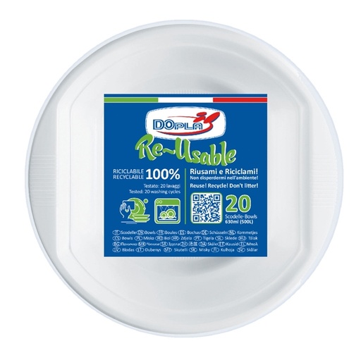 [D95104] 20 Scodelle 630ml in PS Reuse bianco Dopla