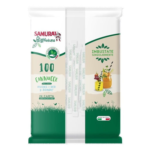 [D95168] Conf. 100 Cannucce in carta imb. sing.14cm nere/bianco e bianco/avana Samurai