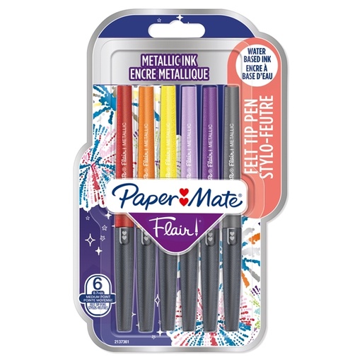 [D95239] Blister 6 pennarelli Flair Nylon colori assortiti Metallic Papermate