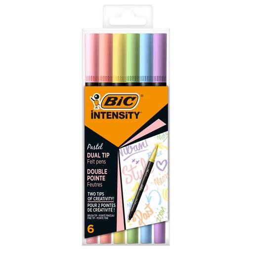 [D95240] Astuccio 6 pennarelli Intensity dual tip brush colori assortiti Pastel BIC