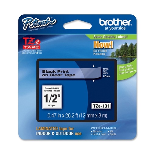 [DBROTZE131] NASTRO BROTHER TZE-131 12MMx8MT NERO/TRASPARENTE