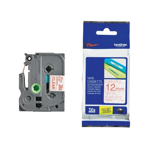 [DBROTZE132] NASTRO BROTHER TZE-132 12MMx8MT ROSSO/TRASPARENTE