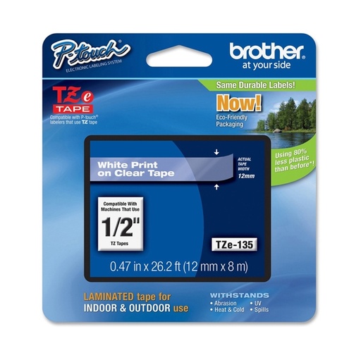 [DBROTZE135] NASTRO BROTHER TZE-135 2MMx8MT 12mm BIANCO/TRASPARENTE
