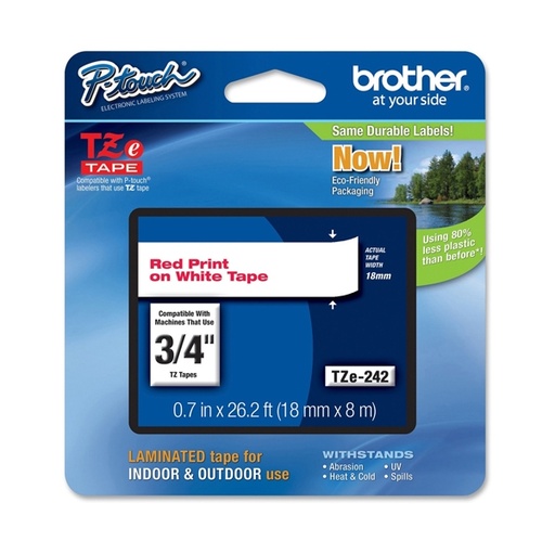 [DBROTZE242] NASTRO LAMINATO BROTHER TZE-242 18MMx8MT ROSSO/BIANCO