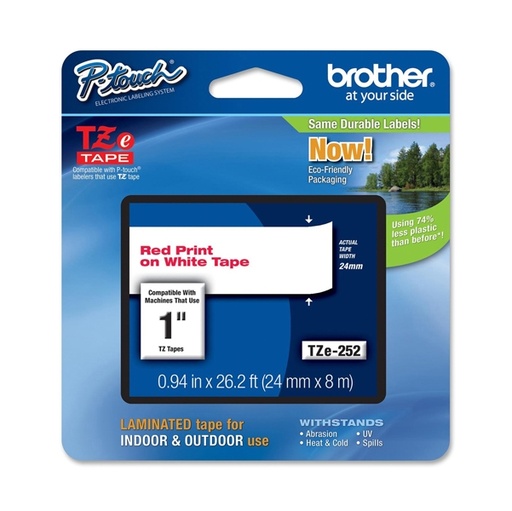 [DBROTZE252] NASTRO LAMINATO BROTHER TZE-252 24MMx8MT ROSSO/BIANCO