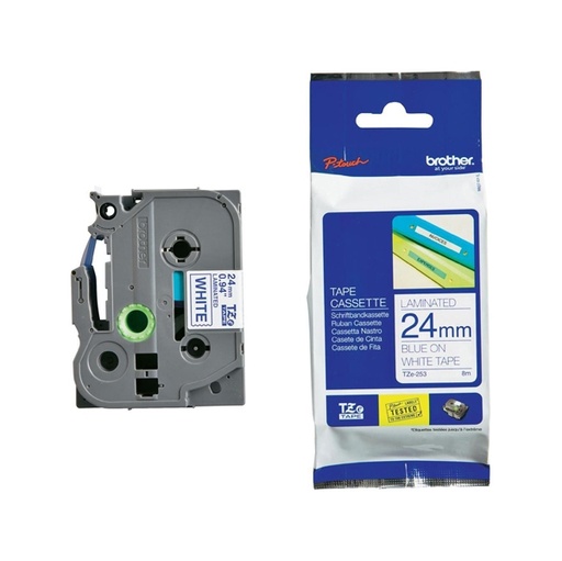 [DBROTZE253] NASTRO LAMINATO BROTHER TZE-252 24MMx8MT BLU/BIANCO