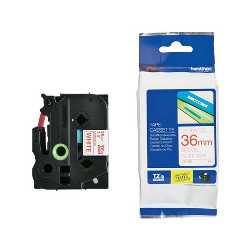[DBROTZE262] NASTRO LAMINATO BROTHER TZE-262 36MMx8MT ROSSO/BIANCO