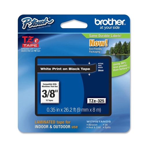 [DBROTZE325] NASTRO LAMINATO BROTHER TZE-325 9MMx8MT BIANCO/NERO