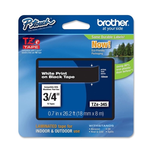 [DBROTZE345] NASTRO LAMINATO BROTHER TZE-345 18MMx8MT BIANCO/NERO