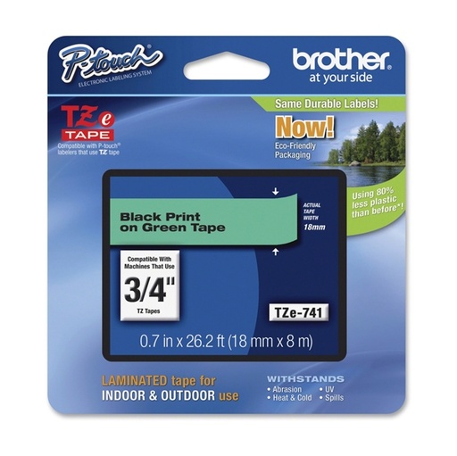 [DBROTZE741] NASTRO BROTHER TZe741 18MMx8MT NERO/VERDE