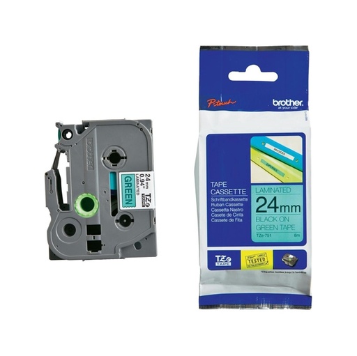 [DBROTZE751] NASTRO NERA TZ-E751 SU FONDO VERDE 8mt 24MM