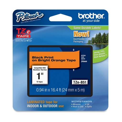[DBROTZEB51] NASTRO BROTHER TZeB51 24MMx8MT NERO/ARANCIO FLUO