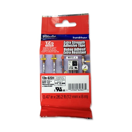 [DBROTZES231] NASTRO BROTHER TZe S231 12MMx8MT NERO/BIANCO LAMINATO CON ADESIVO RESISTENTE