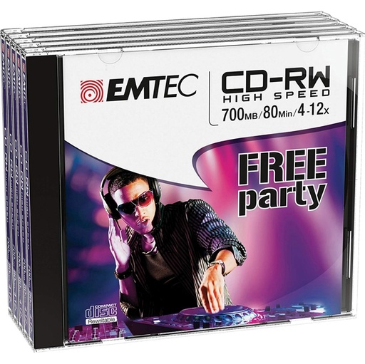 [DEMTCRW80512JC] CD-RW EMTEC RW 80MIN/700MB 4-12x JEWEL CASE (kit 5pz)