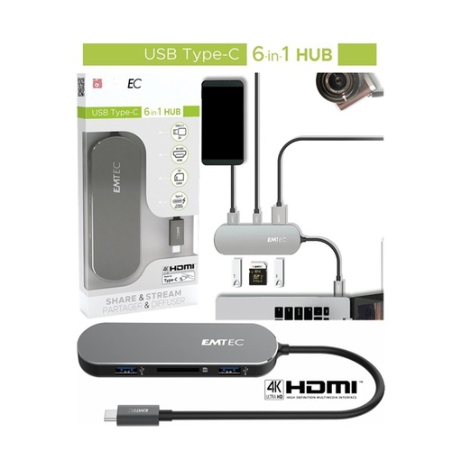 [DEMTHUBT650C] Emtec HUB 6-in-1 Multimedia Type-C T650C