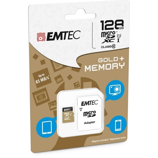 [DEMTM128GXC10GP] MICRO SDXC EMTEC 128GB CLASS 10 GOLD + CON ADATTATORE