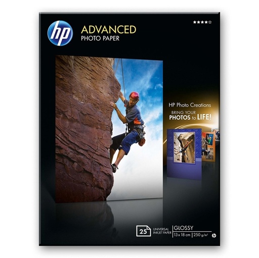 [DHPQ8696A] RISMA 25 FG CARTA FOTOGRAFICA HP ADVANCED LUCIDA 250GR 13X18CM SENZA BORDI