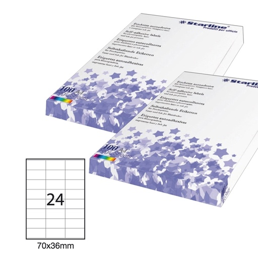 [DSTL3023] Etichetta adesiva bianca 100fg A4 70x36mm (24et/fg) STARLINE
