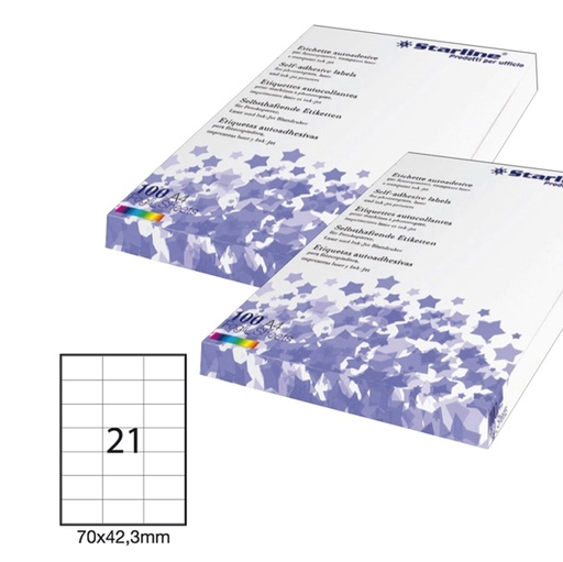 [DSTL3025] Etichetta adesiva bianca 100fg A4 70x42,3mm (21et/fg) STARLINE