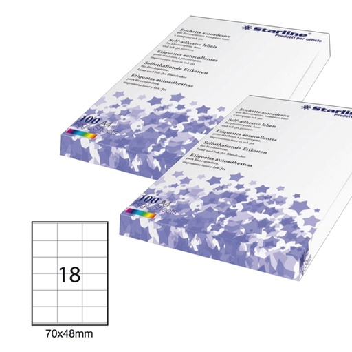 [DSTL3026] Etichetta adesiva bianca 100fg A4 70x48mm (18et/fg) STARLINE