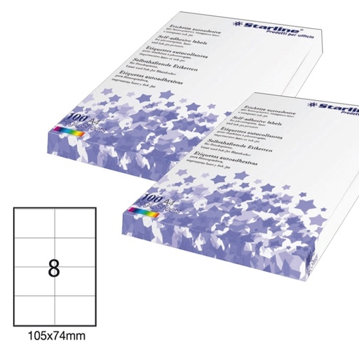 [DSTL3034] Etichetta adesiva bianca 100fg A4 105x74mm (8et/fg) STARLINE