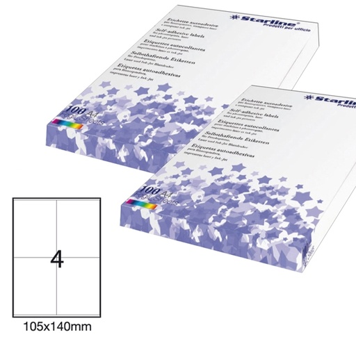 [DSTL3036] Etichetta adesiva bianca 100fg A4 105x140mm (4et/fg) STARLINE