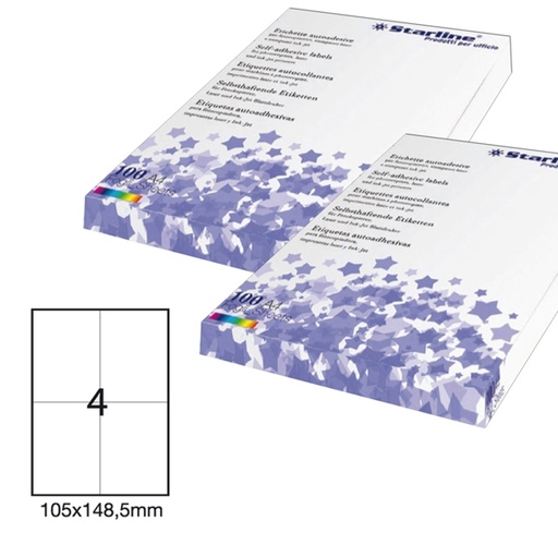 [DSTL3037] Etichetta adesiva bianca 100fg A4 105x148,5mm (4et/fg) STARLINE