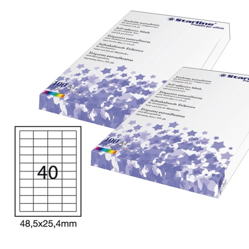 [DSTL3050] Etichetta adesiva bianca 100fg A4 48,5x25,4mm (40et/fg) STARLINE
