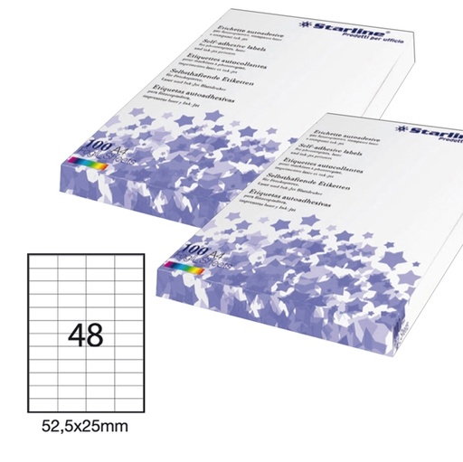 [DSTL3051] Etichetta adesiva bianca 100fg A4 52,5x25mm (48et/fg) STARLINE